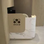 The reception desk at Space 88 a coworking space in Mong Kok, Hong Kong
